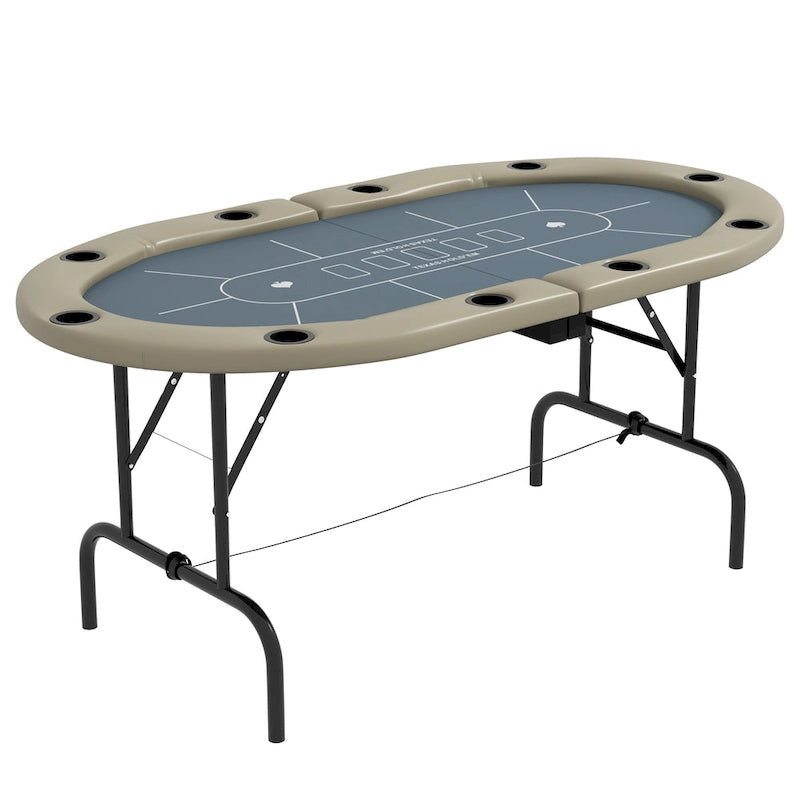 Soozier Poker Table Foldable, 70  Oval Blackjack Casino Texas Holdem Poker Game Table for 10 Players