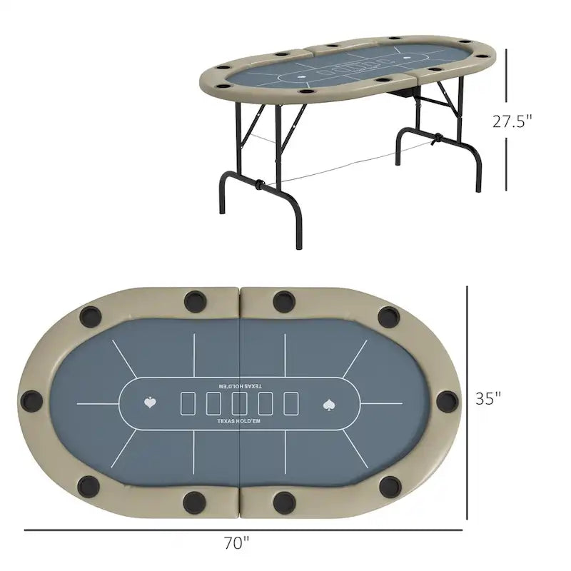 Soozier Poker Table Foldable, 70  Oval Blackjack Casino Texas Holdem Poker Game Table for 10 Players