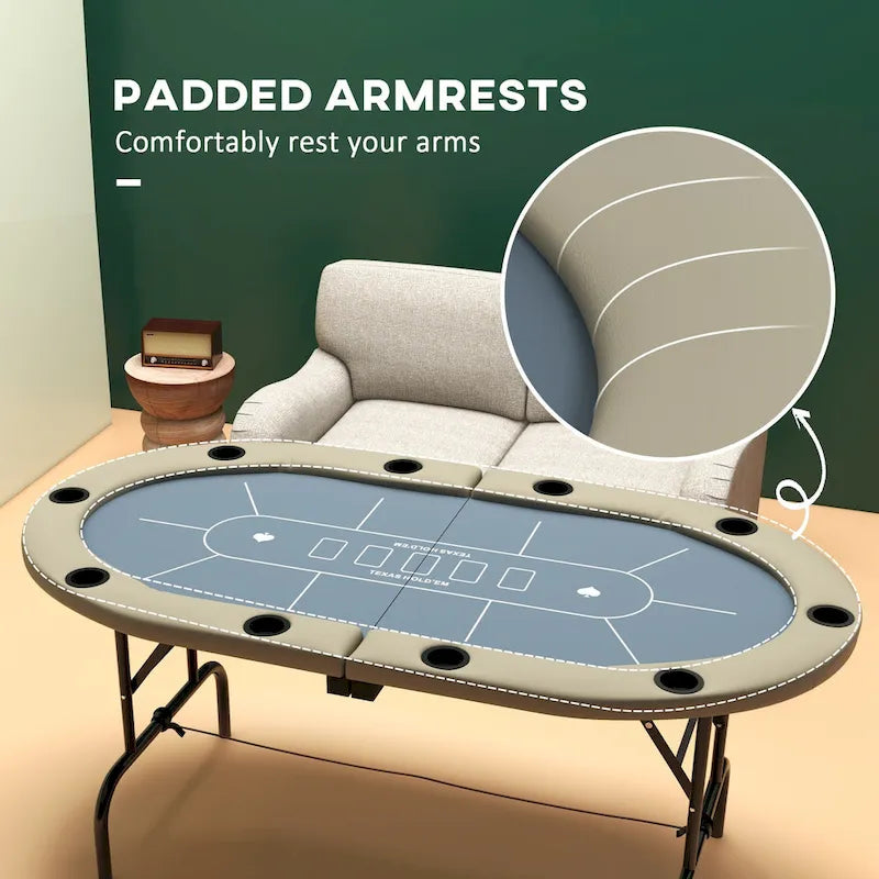 Soozier Poker Table Foldable, 70  Oval Blackjack Casino Texas Holdem Poker Game Table for 10 Players