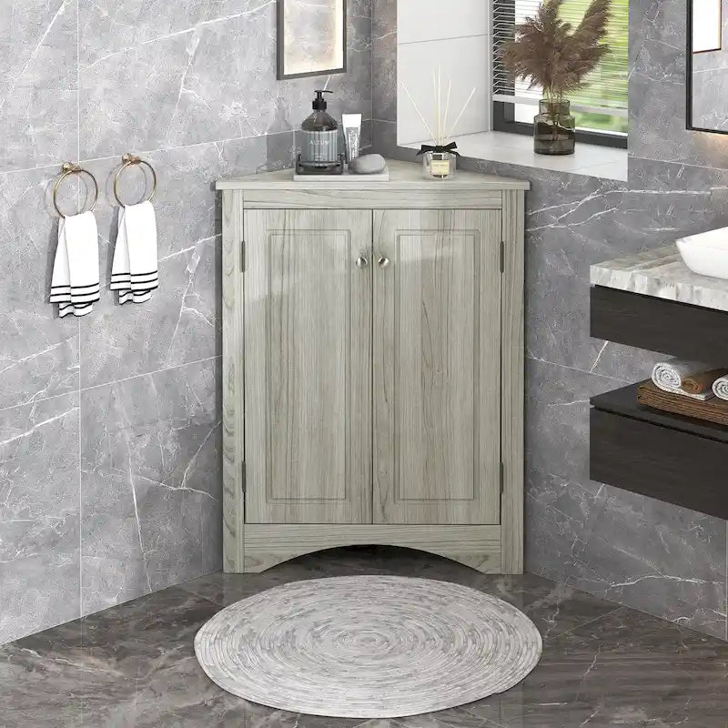 White Triangle Bathroom Storage Cabinet with Adjustable Shelves - 17.2 W x 17.2 D x 31.5 H