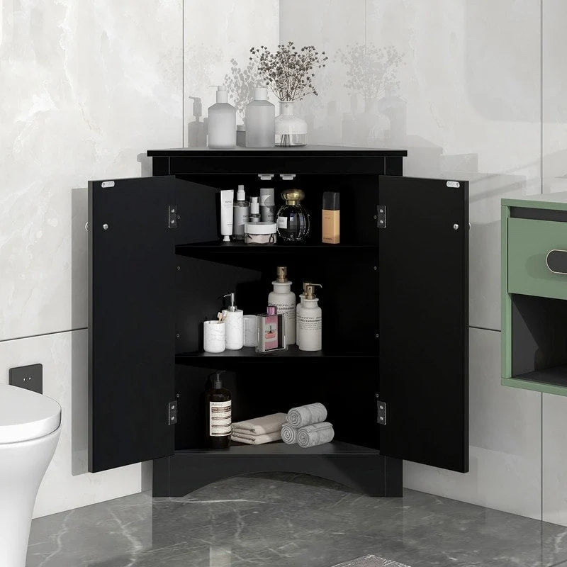 White Triangle Bathroom Storage Cabinet with Adjustable Shelves - 17.2 W x 17.2 D x 31.5 H