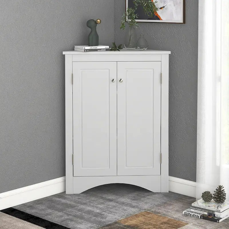 White Triangle Bathroom Storage Cabinet with Adjustable Shelves - 17.2 W x 17.2 D x 31.5 H
