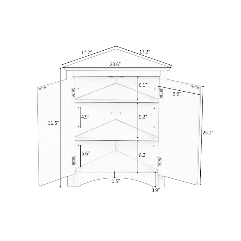 White Triangle Bathroom Storage Cabinet with Adjustable Shelves - 17.2 W x 17.2 D x 31.5 H