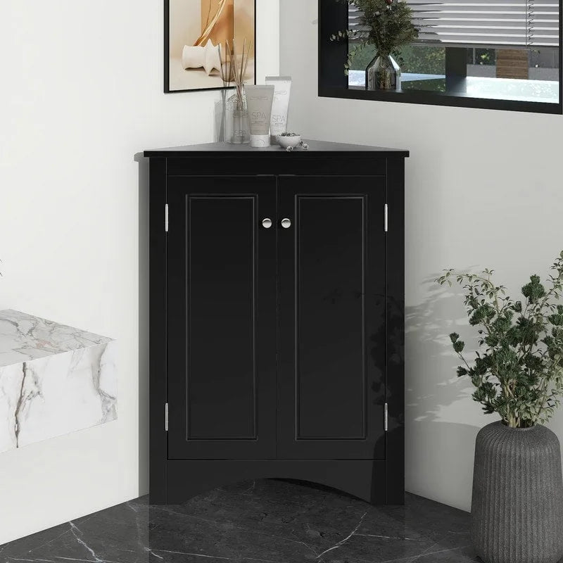 White Triangle Bathroom Storage Cabinet with Adjustable Shelves - 17.2 W x 17.2 D x 31.5 H