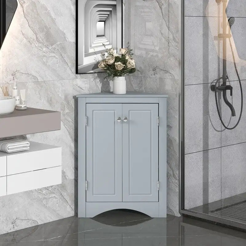 White Triangle Bathroom Storage Cabinet with Adjustable Shelves - 17.2 W x 17.2 D x 31.5 H