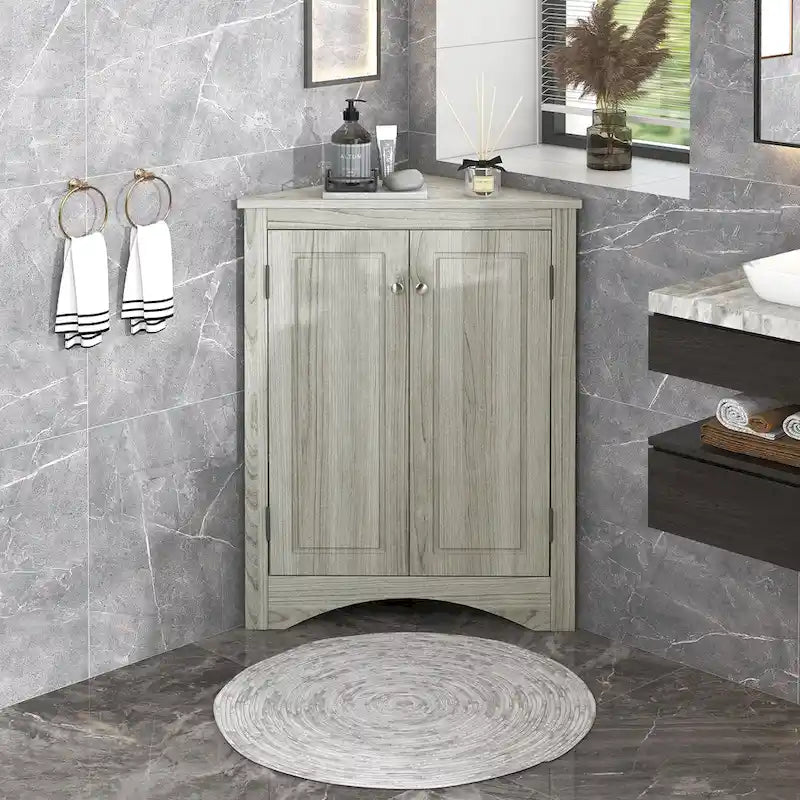 White Triangle Bathroom Storage Cabinet with Adjustable Shelves - 17.2 W x 17.2 D x 31.5 H