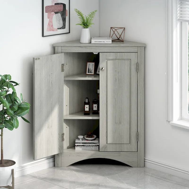 White Triangle Bathroom Storage Cabinet with Adjustable Shelves - 17.2 W x 17.2 D x 31.5 H