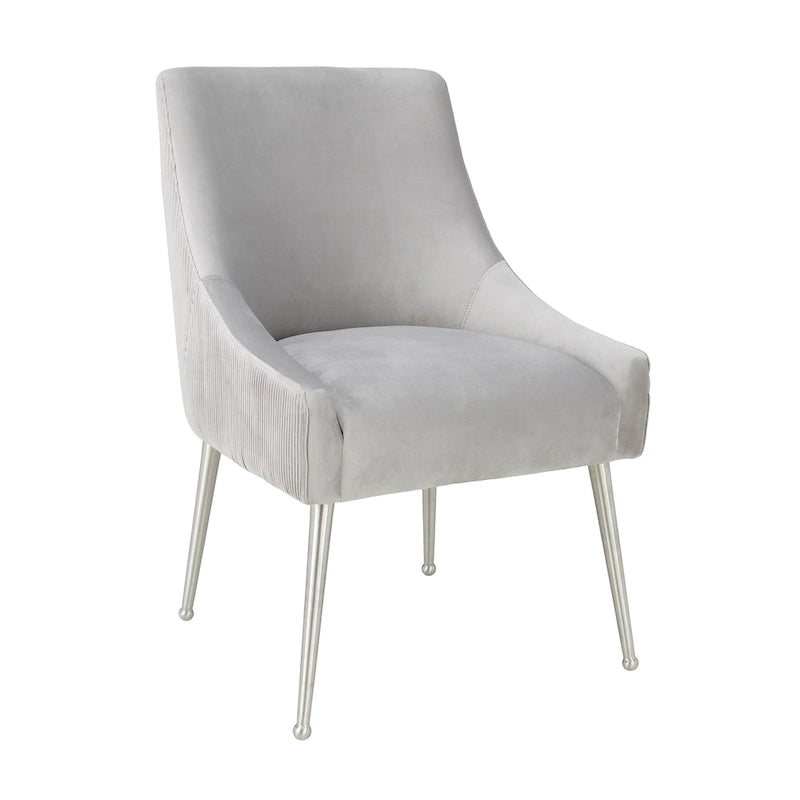 Tasback Pleated Light Grey Velvet Side Chair