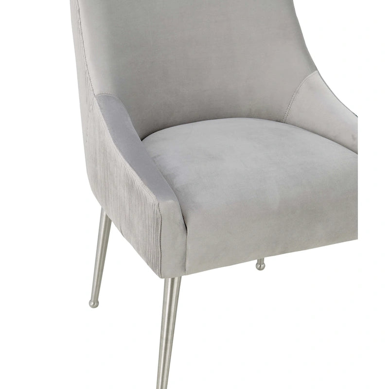 Tasback Pleated Light Grey Velvet Side Chair