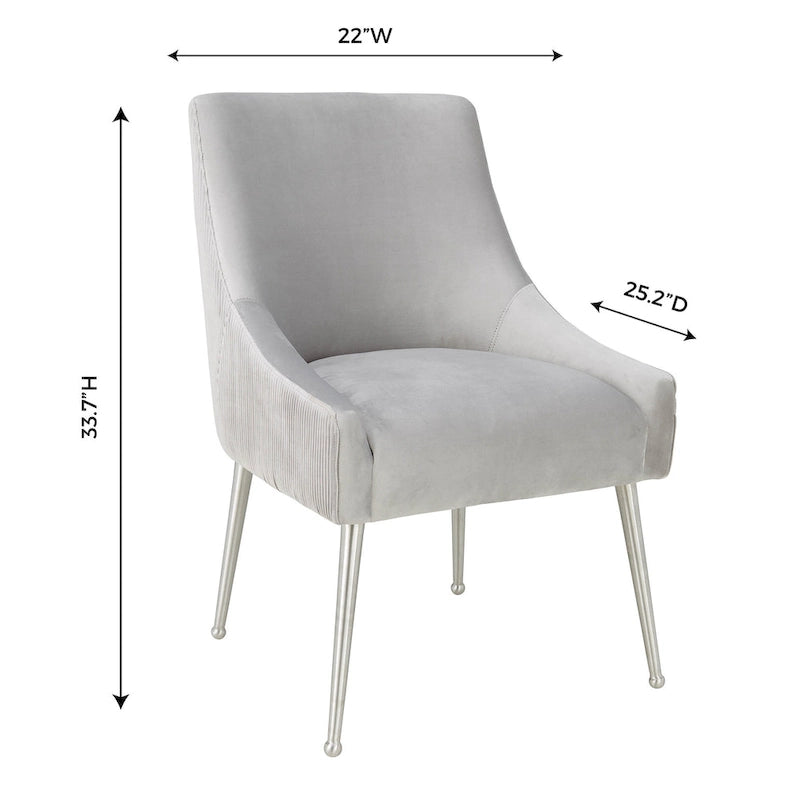Tasback Pleated Light Grey Velvet Side Chair