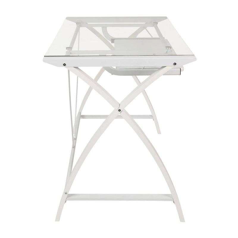 Modern Glass Top Computer Desk with Pull-out Keyboard Tray