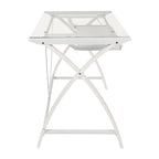 Modern Glass Top Computer Desk with Pull-out Keyboard Tray