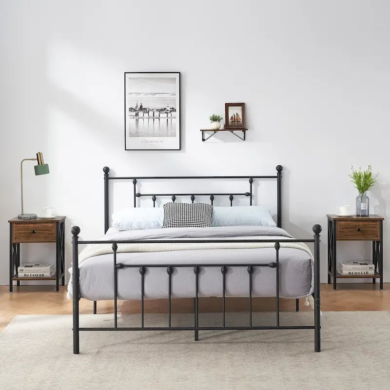 3-Piece Bedroom Sets with Metal Platform Bed Frame and Nightstand Set of 2