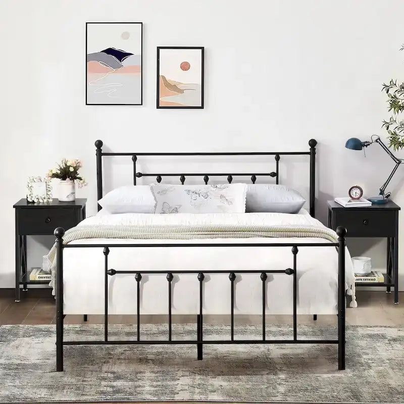 3-Piece Bedroom Sets with Metal Platform Bed Frame and Nightstand Set of 2