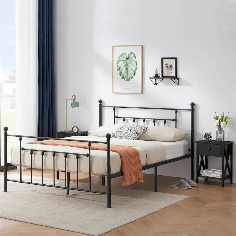 3-Piece Bedroom Sets with Metal Platform Bed Frame and Nightstand Set of 2