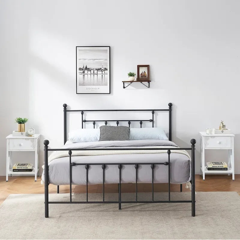 3-Piece Bedroom Sets with Metal Platform Bed Frame and Nightstand Set of 2