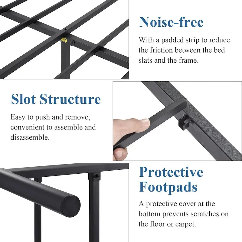 3-Piece Bedroom Sets with Metal Platform Bed Frame and Nightstand Set of 2