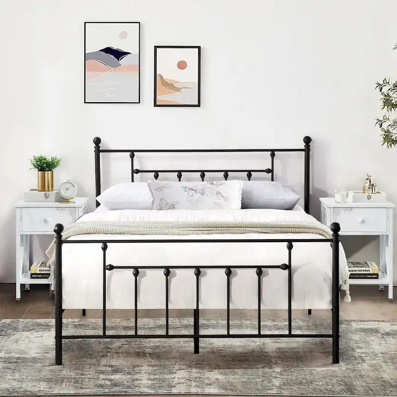 3-Piece Bedroom Sets with Metal Platform Bed Frame and Nightstand Set of 2
