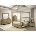 Newell 5 Piece Light Brown Upholstered Canopy Platform Bedroom Set
