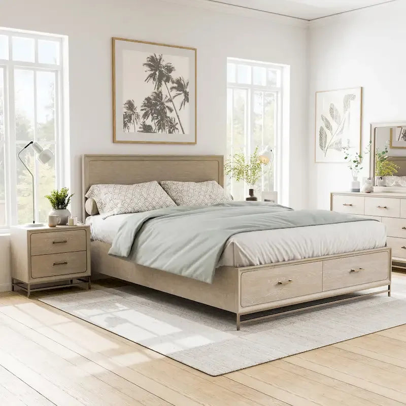 Drayden Transitional Oak Solid Wood 2-Piece Bed and Nightstand Bedroom Set