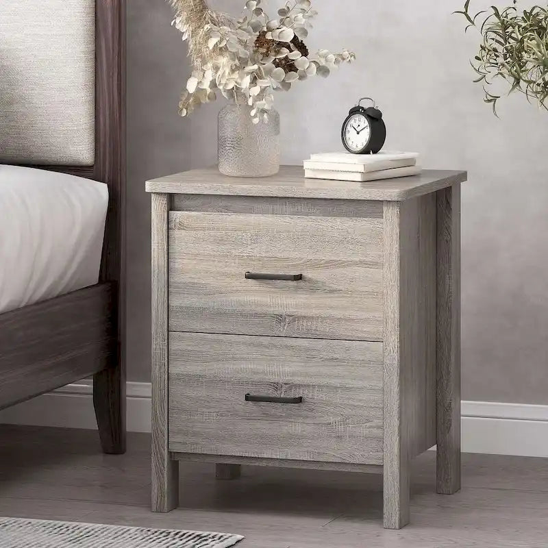 Modern Nightstand with 2 Drawers and Metal Handles