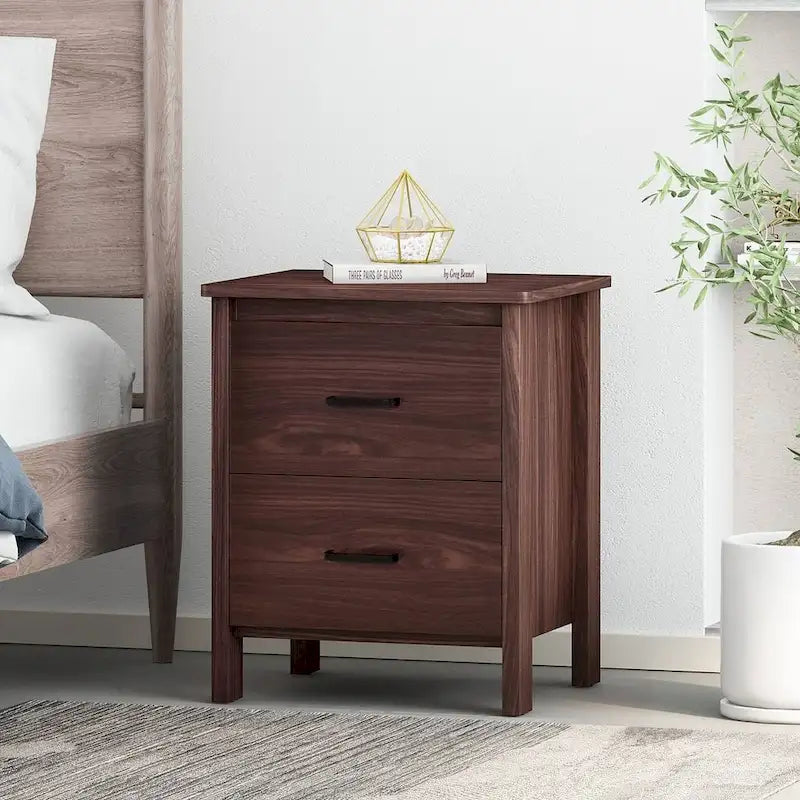 Modern Nightstand with 2 Drawers and Metal Handles