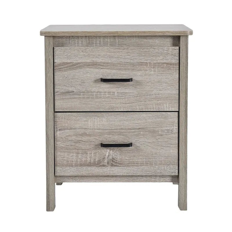 Modern Nightstand with 2 Drawers and Metal Handles