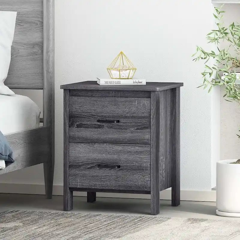 Modern Nightstand with 2 Drawers and Metal Handles