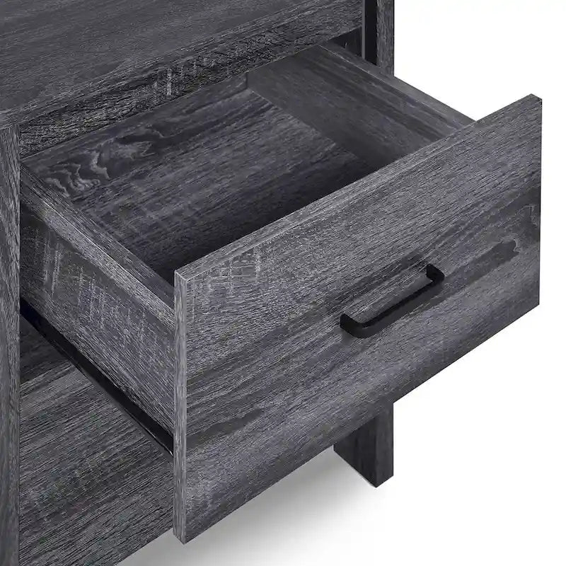 Modern Nightstand with 2 Drawers and Metal Handles