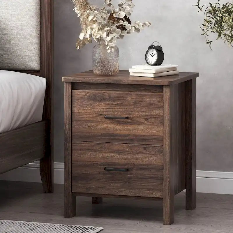 Modern Nightstand with 2 Drawers and Metal Handles