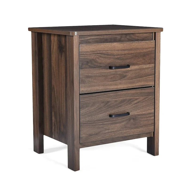 Modern Nightstand with 2 Drawers and Metal Handles