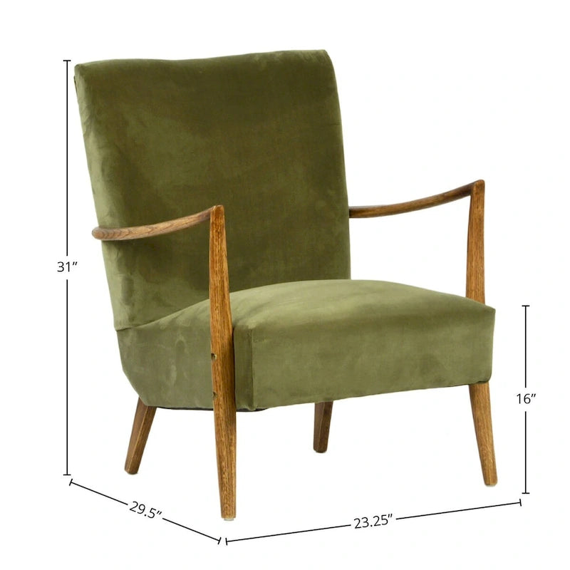 Polyester Velvet Upholstered Occasional Chair, Olive Green