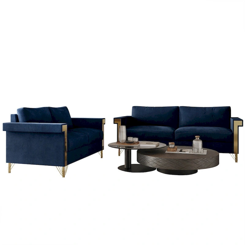 Glam Velvet Upholstered 2-Piece Living Room Set