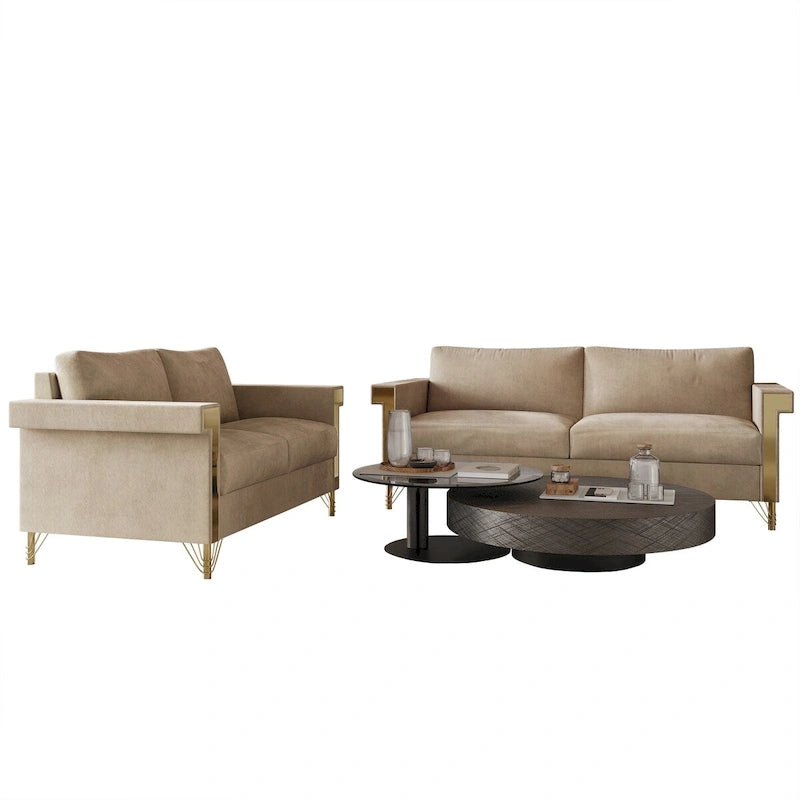Glam Velvet Upholstered 2-Piece Living Room Set