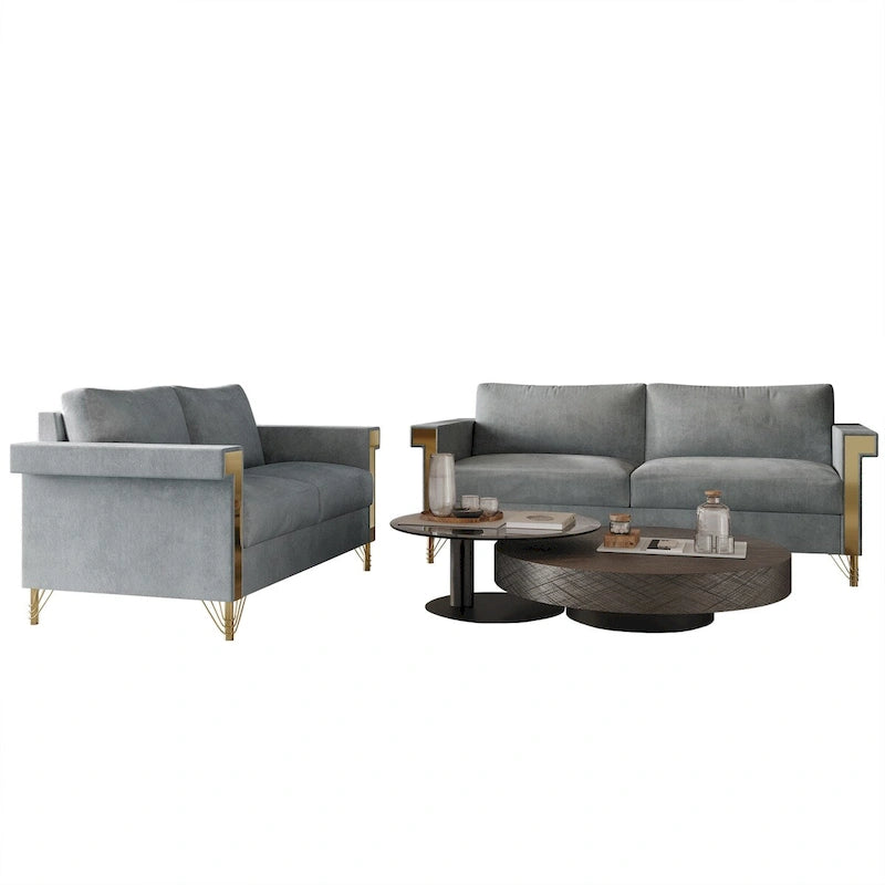 Glam Velvet Upholstered 2-Piece Living Room Set