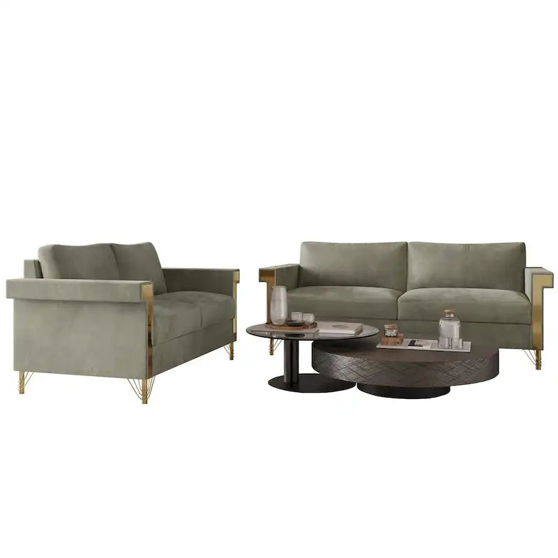 Glam Velvet Upholstered 2-Piece Living Room Set