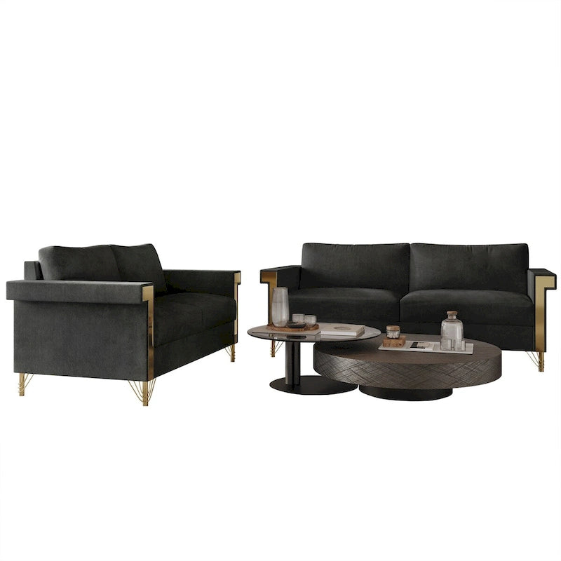 Glam Velvet Upholstered 2-Piece Living Room Set