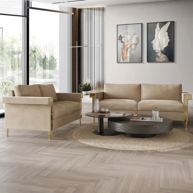 Glam Velvet Upholstered 2-Piece Living Room Set