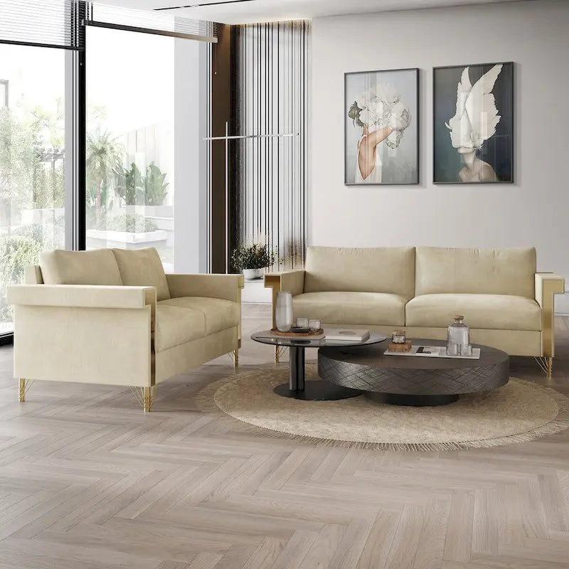 Glam Velvet Upholstered 2-Piece Living Room Set