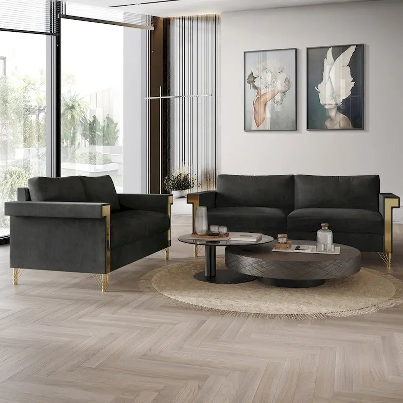 Glam Velvet Upholstered 2-Piece Living Room Set
