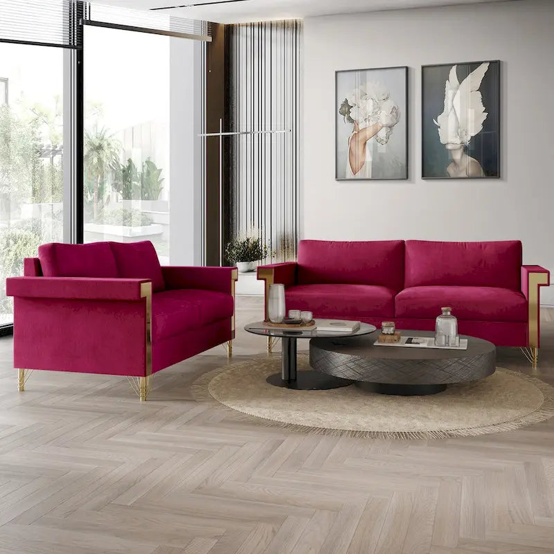 Glam Velvet Upholstered 2-Piece Living Room Set