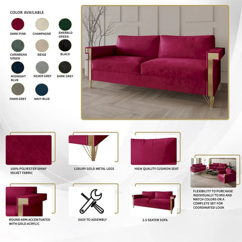 Glam Velvet Upholstered 2-Piece Living Room Set