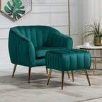 Modern Velvet Accent Chair with Ottoman for Living Room/Bedroom/Nail Salon