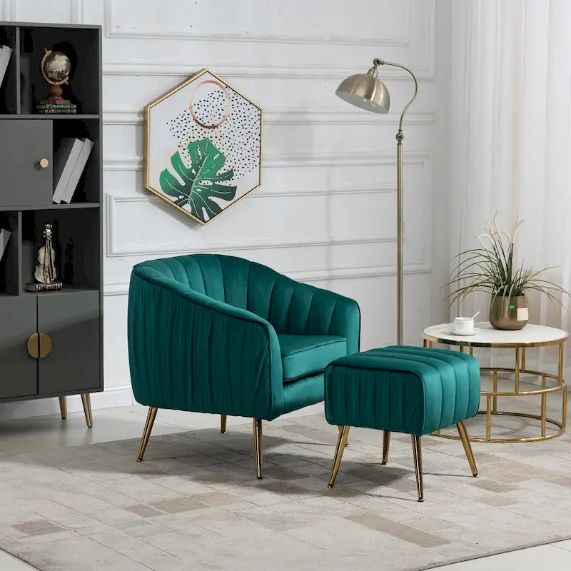 Modern Velvet Accent Chair with Ottoman for Living Room/Bedroom/Nail Salon