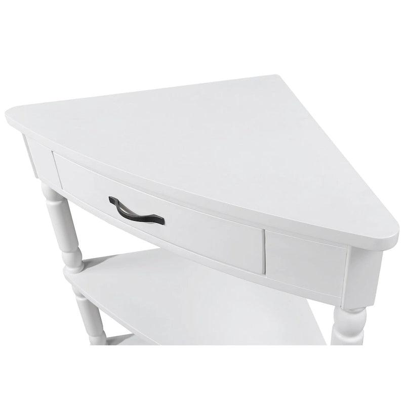 33.8 Small Triangle Corner Table,Wood Corner Side Table for Small Spaces,3 Tier End Corner Table with Solid Wood Legs