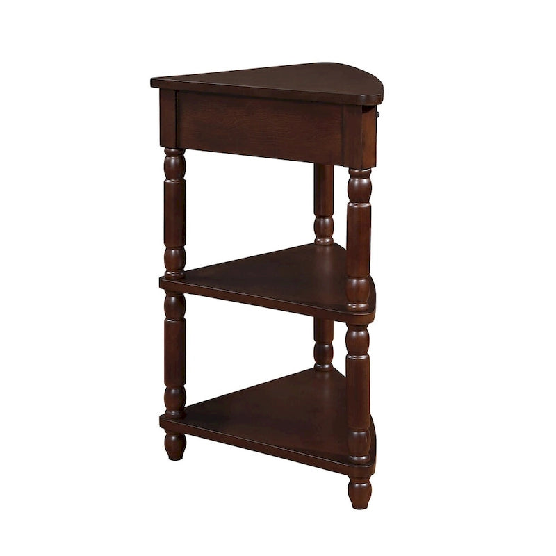 33.8 Small Triangle Corner Table,Wood Corner Side Table for Small Spaces,3 Tier End Corner Table with Solid Wood Legs