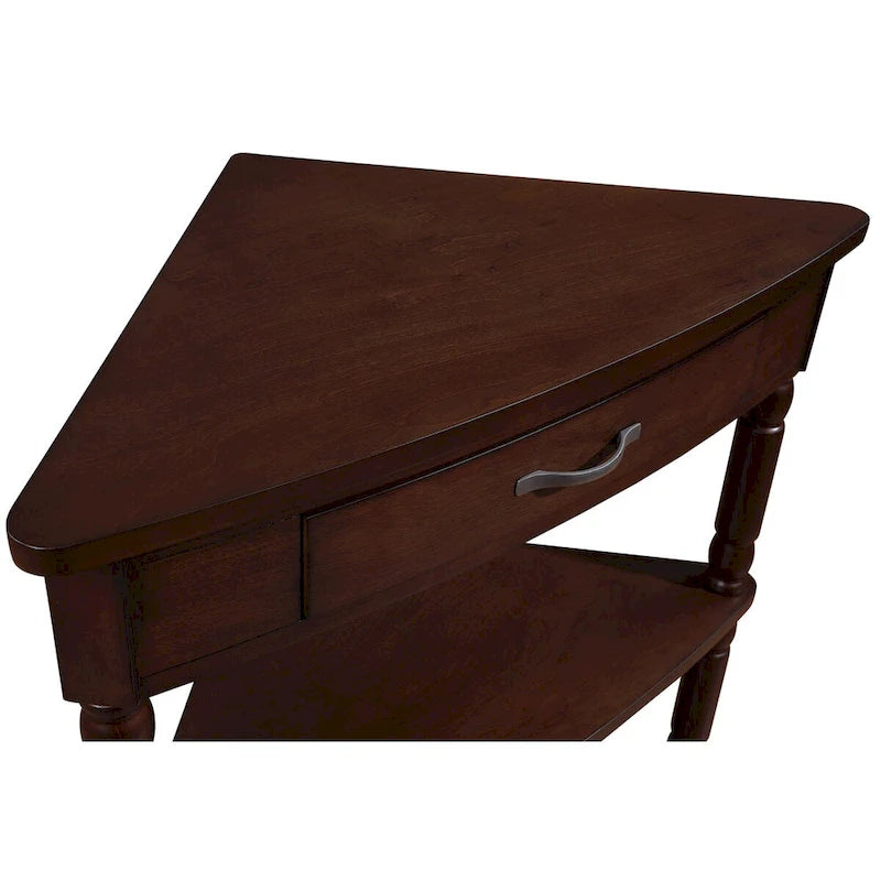 33.8 Small Triangle Corner Table,Wood Corner Side Table for Small Spaces,3 Tier End Corner Table with Solid Wood Legs