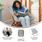 Folding Synthetic Fur Oversized Saucer Chair with Steel Frame - N/A