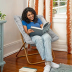 Folding Synthetic Fur Oversized Saucer Chair with Steel Frame - N/A