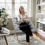 Folding Synthetic Fur Oversized Saucer Chair with Steel Frame - N/A